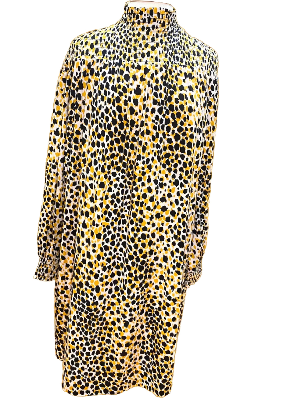 NWT Ann Taylor Black Dress Women’s Large Long Sleeve Cheetah High Neck Mustard